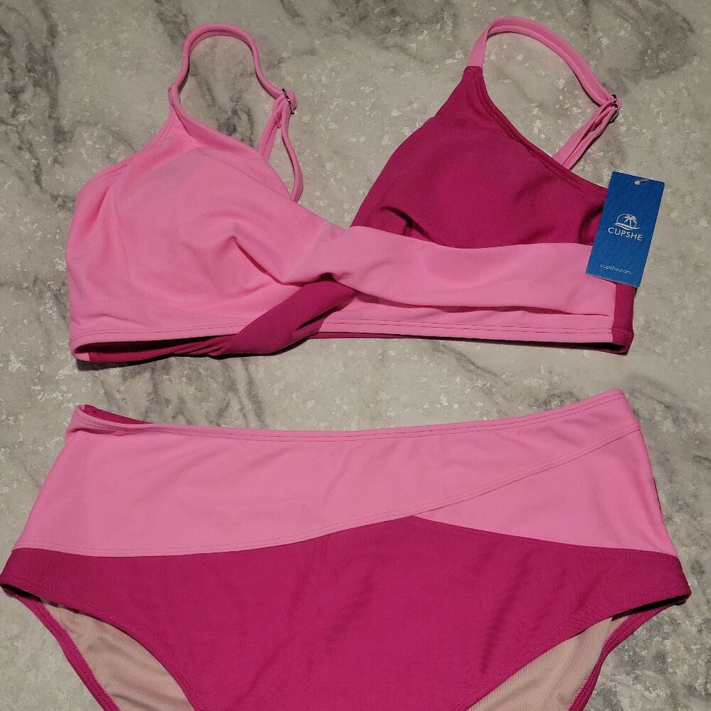 Cupshe Pink Colorblock Bikini Set | Large Bottoms / Medium Top | NWT